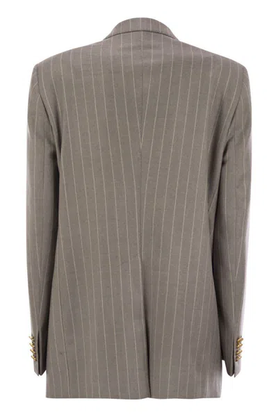 Tagliatore Women Stretch Wool Double-breasted Pinstripe Blazer In Grey