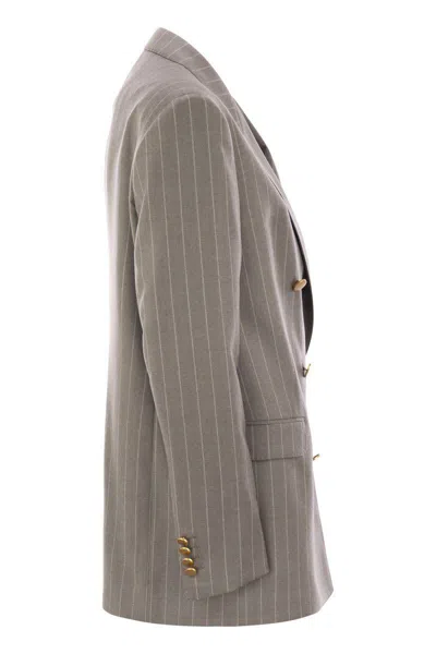 Tagliatore Women Stretch Wool Double-breasted Pinstripe Blazer In Grey