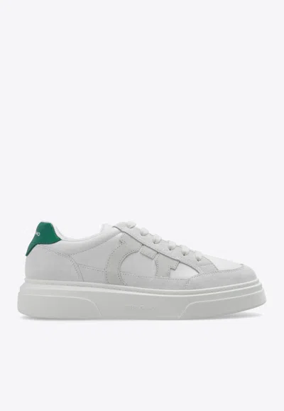 Ferragamo Round Toe Sneakers With Contrasting Heel Tab In White