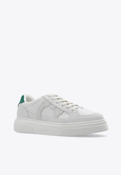Ferragamo Round Toe Sneakers With Contrasting Heel Tab In White