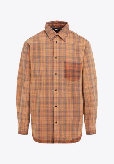 Egonlab Checked Long-sleeved Shirt In Orange