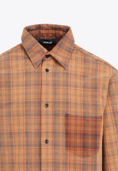 Egonlab Checked Long-sleeved Shirt In Orange