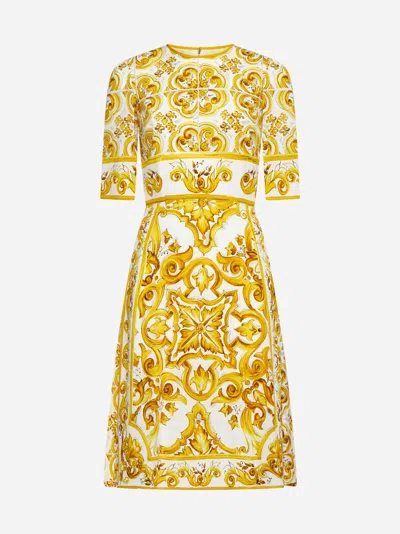 Shop Dolce & Gabbana Yellow Majolica-print Midi Dress