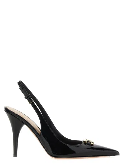 Valentino Vlogo 100 Embellished Patent-leather Slingback Pumps In Black