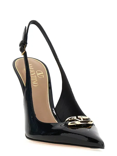 Valentino Vlogo 100 Embellished Patent-leather Slingback Pumps In Black