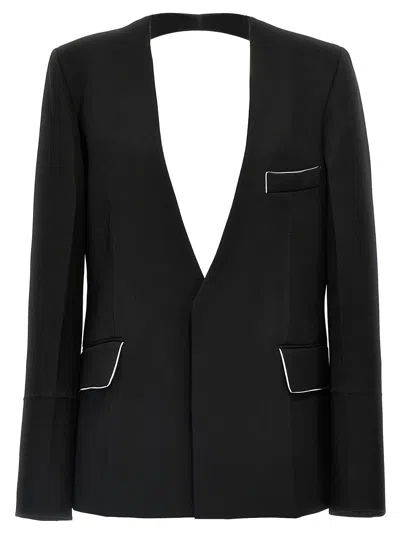 Victoria Beckham Backless Single-breasted Shrunken Collarless Jacket In Black
