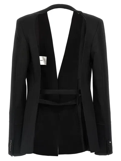Victoria Beckham Backless Single-breasted Shrunken Collarless Jacket In Black
