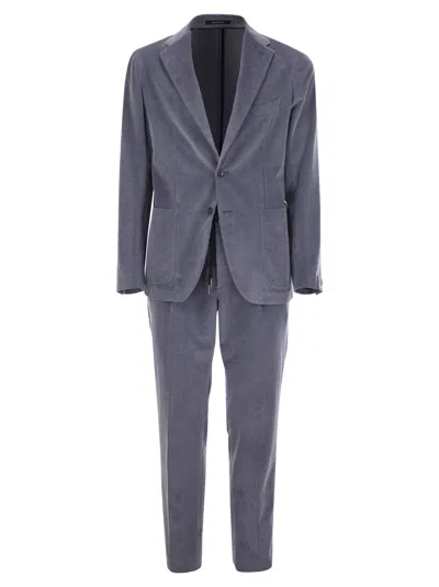 Tagliatore Ribbed Cotton And Cashmere Suit In Blue
