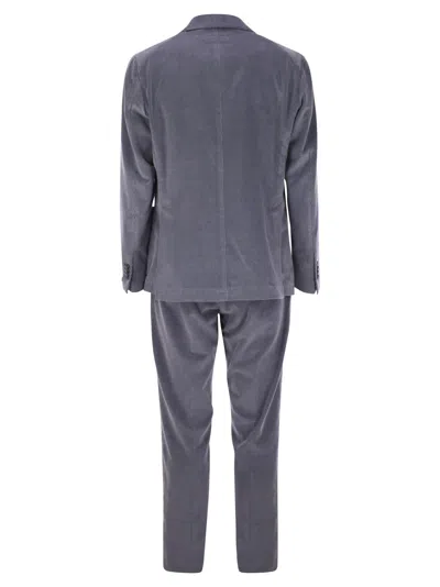 Tagliatore Ribbed Cotton And Cashmere Suit In Blue