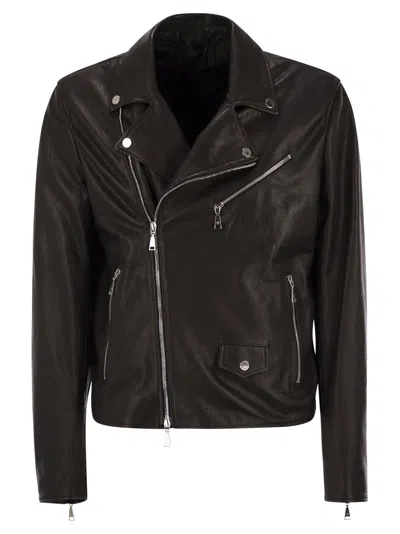 Tagliatore Men Lambskin Biker Jacket In Dark Brown