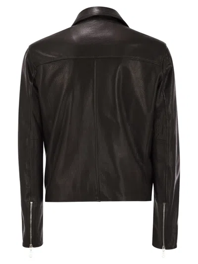 Tagliatore Men Lambskin Biker Jacket In Dark Brown