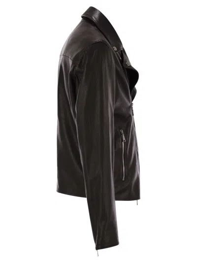Tagliatore Men Lambskin Biker Jacket In Dark Brown