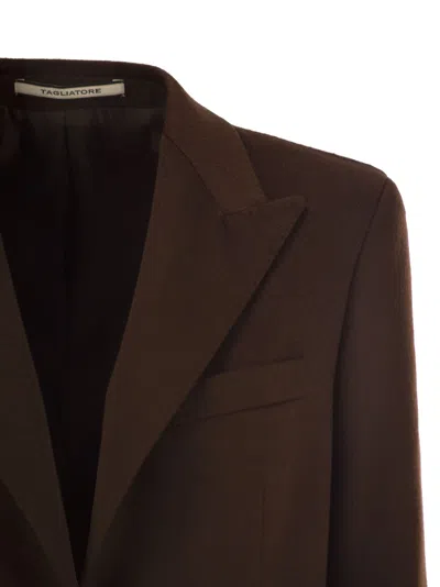 Tagliatore Tailored Cashmere Blazer With Peaked Lapels In Brown