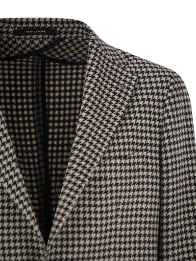 Tagliatore Men's Houndstooth Virgin Wool Blend Jacket In Black/beige