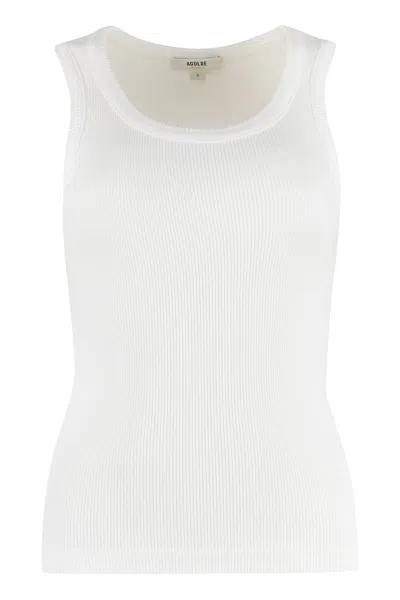 Shop Agolde White Ribbed Scoop Neck Tee