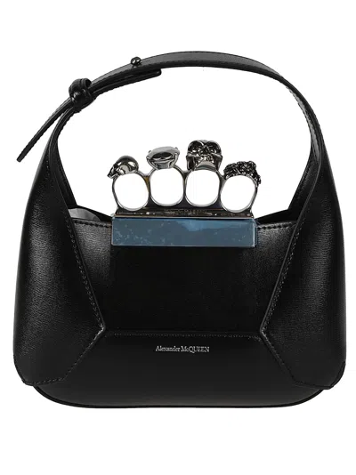Alexander Mcqueen Black Leather Ring With Swarovski