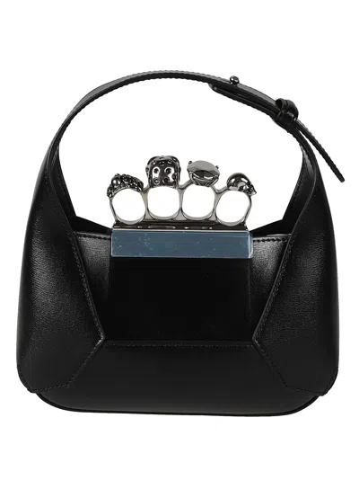 Alexander Mcqueen Black Leather Ring With Swarovski
