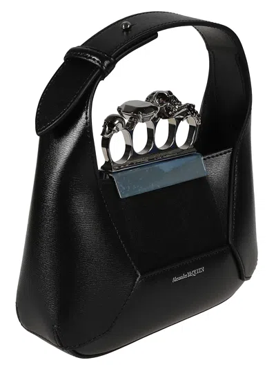 Alexander Mcqueen Black Leather Ring With Swarovski