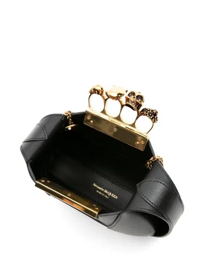 Alexander Mcqueen Black Leather Ring With Swarovski