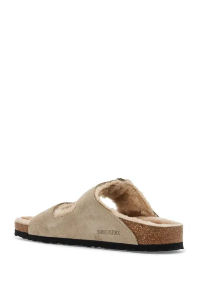 Birkenstock Arizona Suede Shearling Dual-buckle Slide Sandals