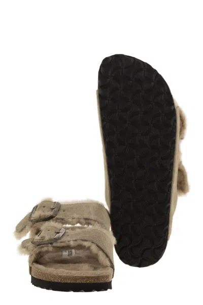 Birkenstock Arizona Suede Shearling Dual-buckle Slide Sandals