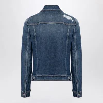 Dolce & Gabbana Blue Jacket With Classic Collar And Rips In Denim Stretch Man