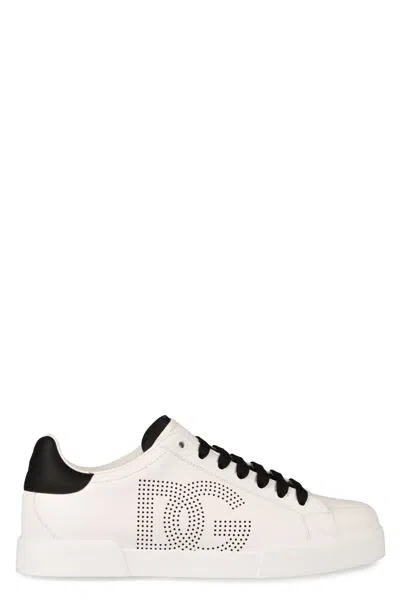 Dolce & Gabbana White And Black Leather Sneakers In White