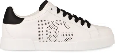 Dolce & Gabbana White And Black Leather Sneakers In White