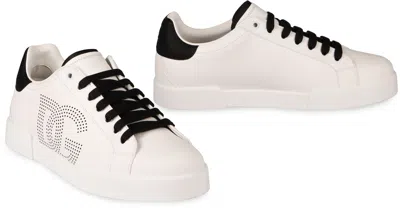 Dolce & Gabbana White And Black Leather Sneakers In White