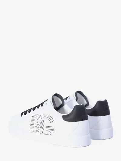 Dolce & Gabbana White And Black Leather Sneakers In White