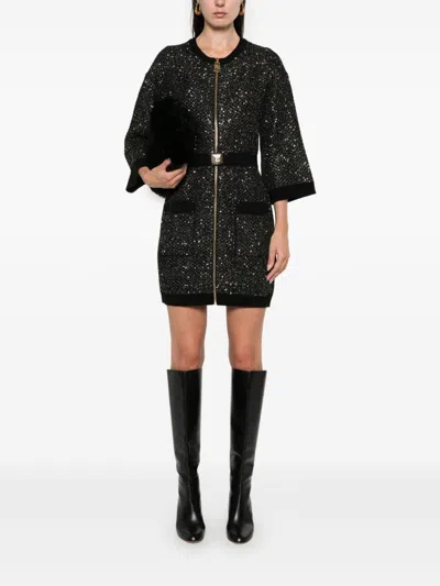 Shop Elisabetta Franchi Black Sequin-embellished Zip Dress