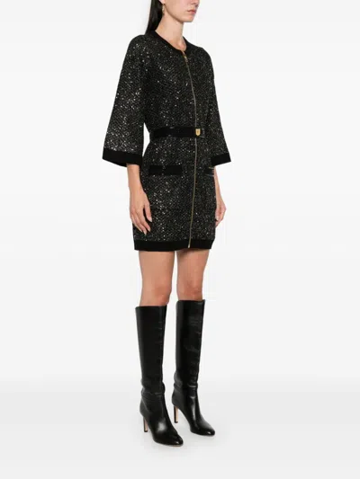 Shop Elisabetta Franchi Black Sequin-embellished Zip Dress