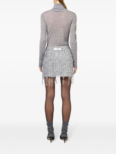 Elisabetta Franchi Gray Wool Turtleneck Sweater With Logo Embroidery