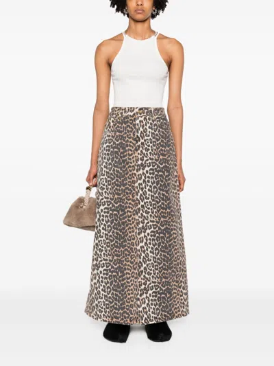 Ganni + Net Sustain Leopard-print Organic Denim Maxi Skirt