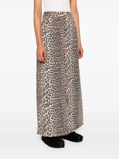 Ganni + Net Sustain Leopard-print Organic Denim Maxi Skirt