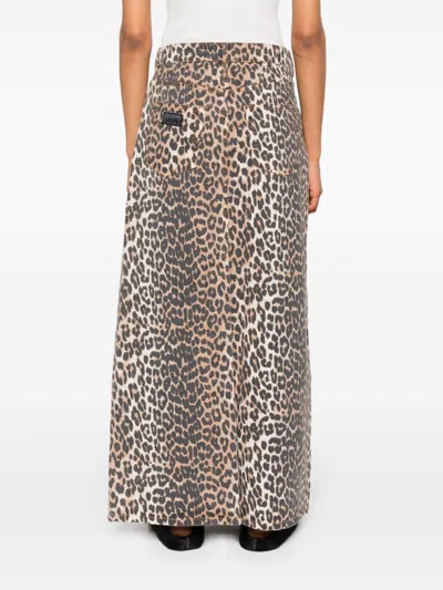 Ganni + Net Sustain Leopard-print Organic Denim Maxi Skirt
