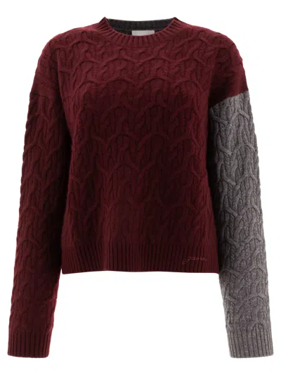 Ganni Wool Cashmere Cable Oversized O-neck Pullover Knitwear Bordeaux