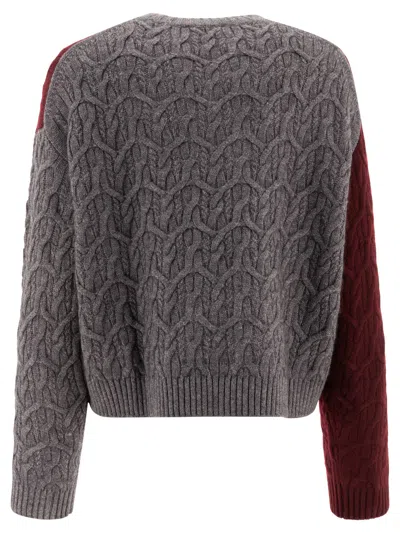 Ganni Wool Cashmere Cable Oversized O-neck Pullover Knitwear Bordeaux