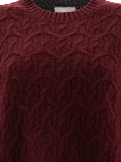 Ganni Wool Cashmere Cable Oversized O-neck Pullover Knitwear Bordeaux