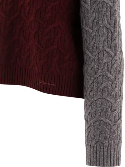 Ganni Wool Cashmere Cable Oversized O-neck Pullover Knitwear Bordeaux