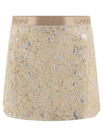Ganni Metallic Cloque Elasticated Mini Skirt Skirts