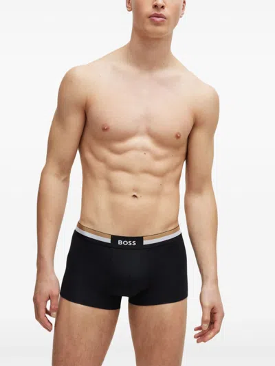Hugo Boss Three-pack Of Cotton-blend Trunks With Signature Waistbands In Black