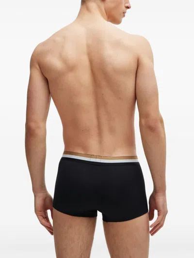 Hugo Boss Three-pack Of Cotton-blend Trunks With Signature Waistbands In Black