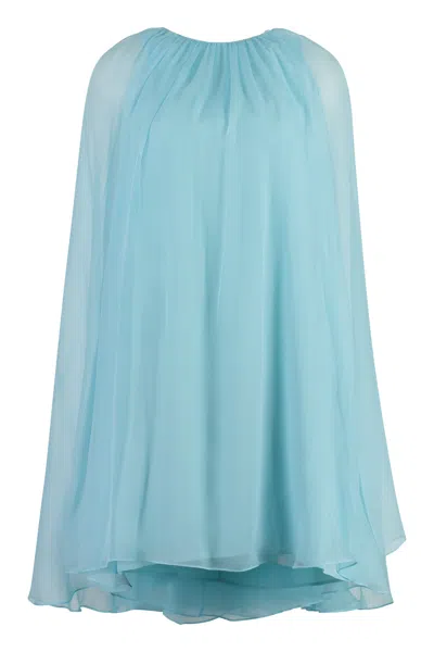 Max Mara Women Mini Light Blue Dress With Drawstring In Silk Chiffon Woman