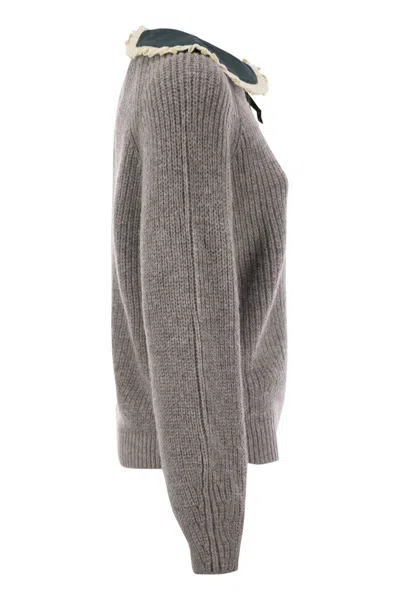 Mc2 Saint Barth Calia - Ribbed Jumper With Velvet Collar And Bow