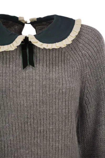 Mc2 Saint Barth Calia - Ribbed Jumper With Velvet Collar And Bow