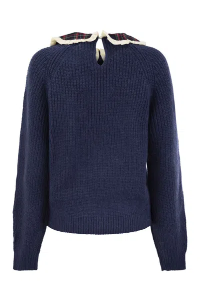 Mc2 Saint Barth Calia - Ribbed Jumper With Velvet Collar And Bow