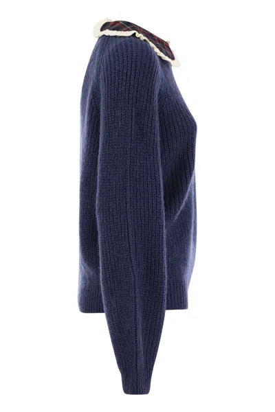 Mc2 Saint Barth Calia - Ribbed Jumper With Velvet Collar And Bow