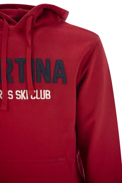 Mc2 Saint Barth Mens Red Tribeca Sweatshirt With Cortina Apres Ski Club Logo Embroidery