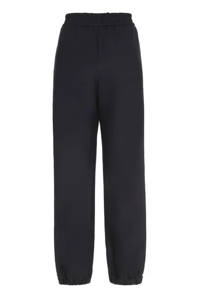 Moncler Twill Cotton Bush Trousers With Side Stripes In Black